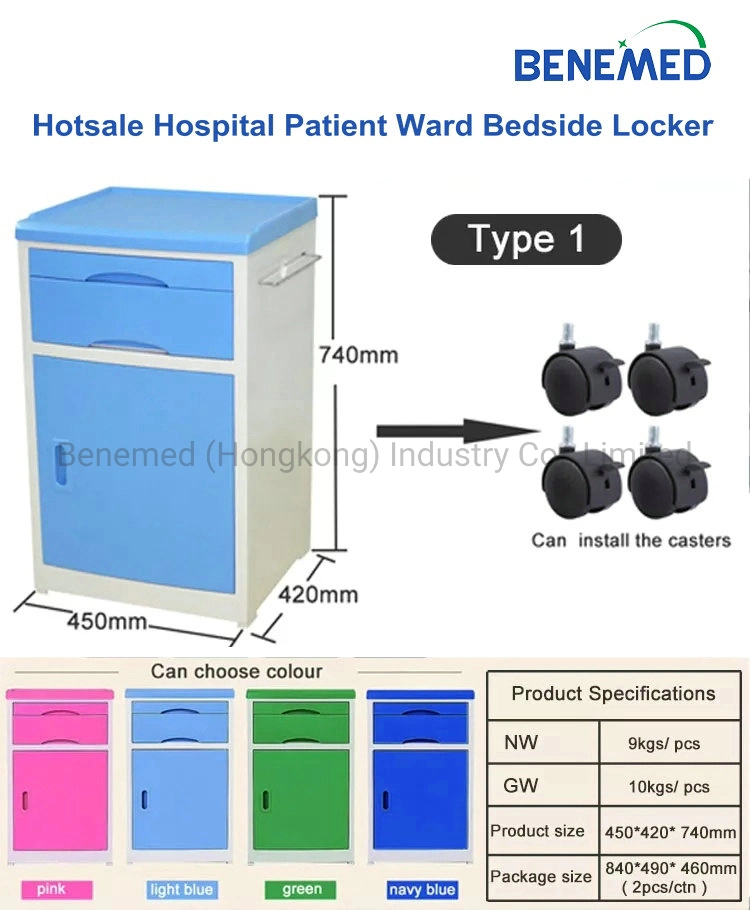 Medical ABS/PP Hospital Bedside Cabinet Bedside Locker with Caster Bm-002