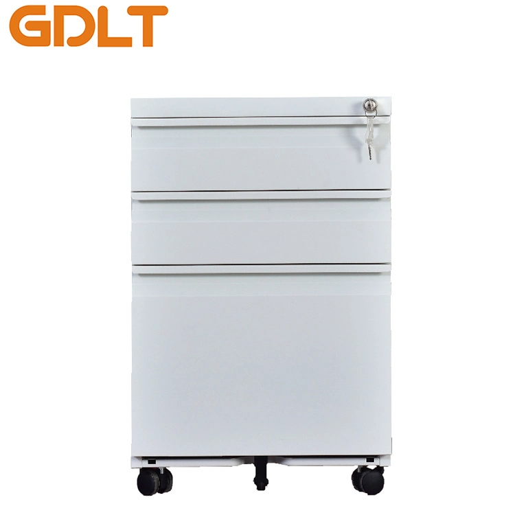 White Office Steel Mobile File Storage Cabinet 3 Drawer Metal Movable Pedestal Cabinet