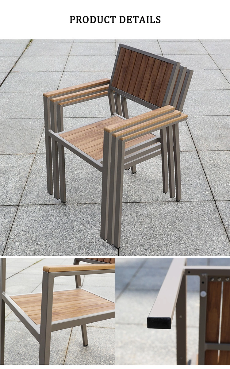 Modern Villa Outdoor Plastic Wood Furniture Leisure Hotel Outdoor Aluminum Chair Metal Frame Patio Garden Table and Chairs Set