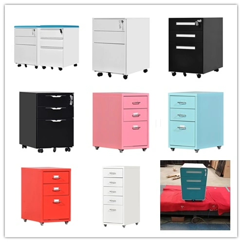 3-Drawer Arc Angle Mobile File Cabinet with Lock and Casters