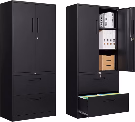 2개의 서랍이 있는 금속 서류 캐비넷, 잠글 수 있는 수직 측면 서류 캐비넷, 보관 캐비닛이 있는 서류 캐비넷