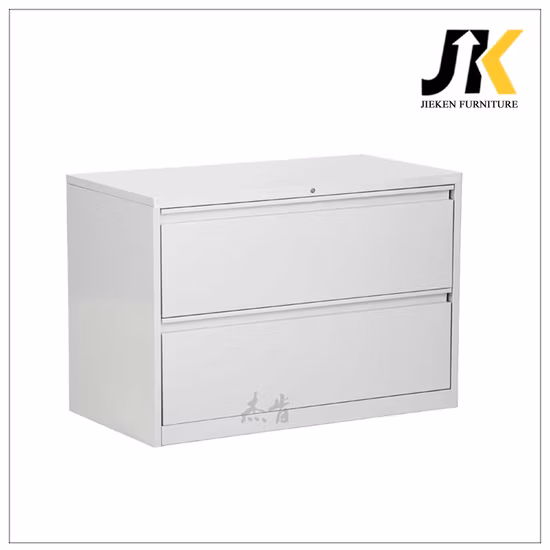 흰색 강철 서류 캐비넷과 두 개의 측면 서랍이 있는 금고