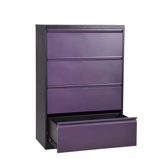 여러 색상의 보관함을 위한 4개의 서랍이 있는 금속 사무용 가구 측면 강철 서류 캐비넷