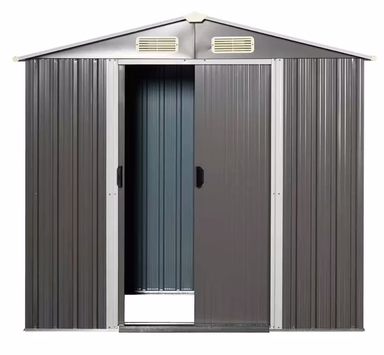 도구 보관을 위한 야외 뒷마당 금속 보관 정원 창고, 경사진 평평한 지붕