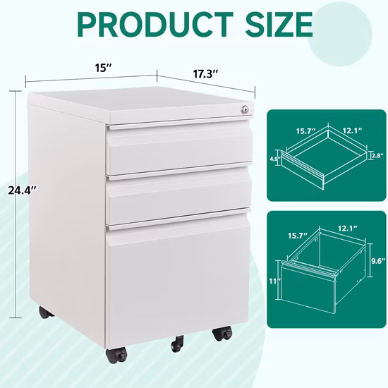서랍 2개와 잠금 장치가 있는 목재 측면 파일 캐비닛, 홈 오피스용 이동식 충전 캐비닛